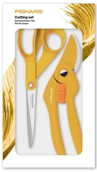 Fiskars, Inspiration set Šafrán - dvoučepelové zahradní nůžky a nůžky univerzální 21 cm