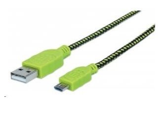 Kabel Manhattan Micro USB 2.0 A-MA/Micro B-MA 1,8 m opletený black/green