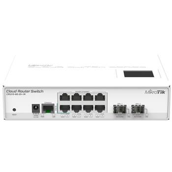 MikroTik RouterBOARD CRS210-8G-2S+IN, Atheros QC8519 CPU, 64MB RAM, 8xGLAN, 2xSFP+, ROS L5, LCDpanel, PSU,desktop
