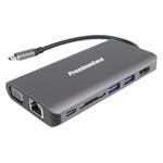 PremiumCord Převodník USB3.1 typ C na HDMI+VGA+RJ45+2xUSB3.0+SD card +3,5mm+PD charge