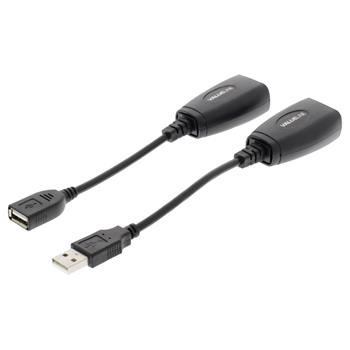 VALUELINE prodlužovací aktivní kabel USB 2.0/ přes UTP/ zástrčka A - zásuvka A/ vzdálenost 50m/ černý
