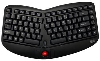 Adesso WKB-3150UB/ bezdrátová klávesnice 2,4GHz/ ergonomická/ trackball/ USB/ černá/ US layout