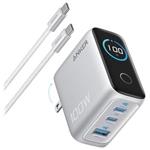 Anker Prime nabíječka/ 100W/ 2x USB-C/ USB/ displej/ stříbrná + USB-C kabel