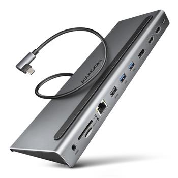 AXAGON HMC-4KX3, USB-C 5Gbps Dokovací stanice, 2x HDMI + DP, RJ-45 GLAN, SD/microSD, audio, PD 100W