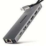 AXAGON HMC-7HX2, USB-C 5Gbps Hub, 2x HDMI 4k/60Hz, 2x USB-A + USB-C, RJ-45 GLAN, PD 100W
