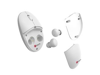 C-TECH Myš s TWS sluchátky WLM-21 Dual mode, bezdrátová, BT5.0 + 2,4GHz, 1600DPI, 3 tlačítka, USB nano receiver, bílá