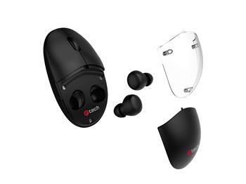 C-TECH Myš s TWS sluchátky WLM-21 Dual mode, bezdrátová, BT5.0 + 2,4GHz, 1600DPI, 3 tlačítka, USB nano receiver, černá