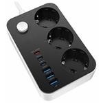 COLORWAY Prodlužovací napájecí přívod/ 3x Schuko/ 3x USB-C 20W/ 3x USB-A/ kabel 2m