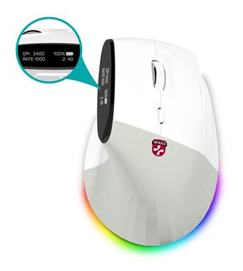 CONNECT IT FOR HEALTH ergonomická vertikální myš s displejem, bezdrátová,2x BT,USB 2,4GHz, RGB Podsvícení, bílá