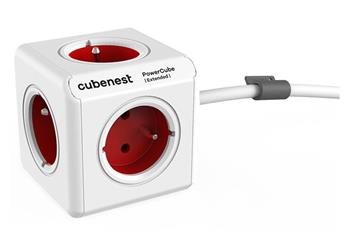 Cubenest Powercube Extended, 5× zásuvka, 1,5 m, bílá/červená, dětská pojistka, uzemnění, dok, max. 10A/250V~2500W