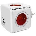 Cubenest Powercube Original USB PD 20W, A+C, 4× zásuvka, bílá/červená, dětská pojistka, uzemnění, max. 16A/250V~3680W