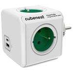 Cubenest Powercube Original USB PD 20W, A+C, 4× zásuvka, bílá/zelená, dětská pojistka, uzemnění, max. 16A/250V~3680W