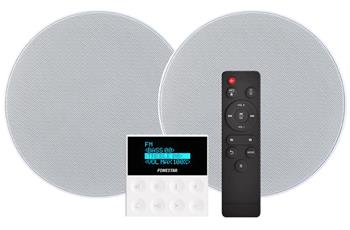 Fonestar Ozvučovací set 2×15 W RMS, BT 50, FM/USB, LCD, 2× stropní repro 6"/8 ?, hl 75 mm, ovladač