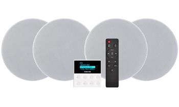 Fonestar Ozvučovací set 2×15 W RMS, BT/FM/USB/LCD, 4× 6" stropní repro, hl 63 mm, zesilovač 86×86 mm, bílý
