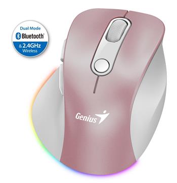 GENIUS Ergo 9000S Pro Pink/ duální Bluetooth + 2,4GHz/ 2400 dpi/ bezdrátová/ 6tlačítková/ dobíjecí/ RGB/ růžová