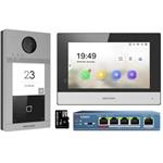 Hikvision Kit IP videotelefonu, bytový monitor + dverní stanice + switch + microSD
