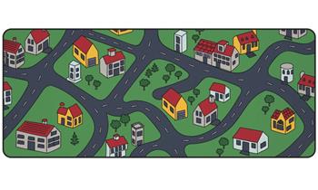 Krux podložka na stůl Space City XXL / 40x97 cm / voděodolná / design dětské město