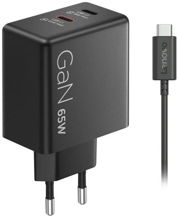 Lenovo Dual USB-C 65W GaN Charger, black
