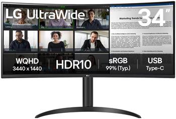 LG monitor 34WR55QK-B VA 34" UWQHD zakřivený/ 3440×1440/ 21:9/ 100Hz/ DP/ HDMI/ USB/ výškově nastavitelný