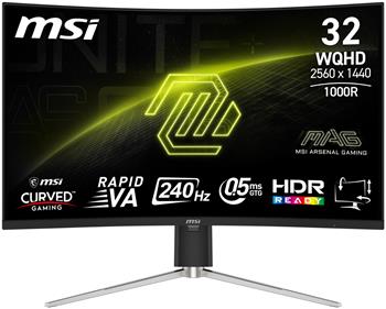 MSI Gaming MAG 325CQRF QD E2/ 31,5" zakřivený/ 2560x1440 / VA LED/ 0,5ms/ 240Hz/ 300cd/m2/ 3500:1/ HDMI/ DP/ VESA/ čern