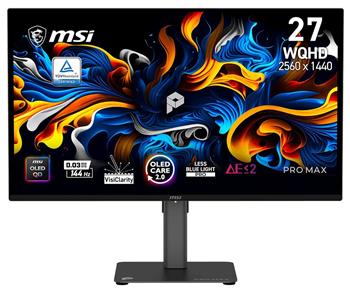 MSI Gaming PRO MAX 271QPX14G/ 27"/ 2560x1440/ OLED/ 0,03ms/ 144Hz/ 200cd/m2/ 1500000:1/ HDMI/ DP/ VESA/ černý