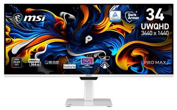 MSI Gaming PRO MAX 341QPXW14G/ 34"/ 3440x1440 / OLED/ 0,03ms/ 144Hz/ 300cd/m2/ 1500000:1/ HDMI/ DP/ USB-C/ VESA/ bílý