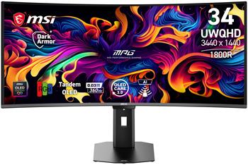MSI MPG 341CQR OLED X36/ 34"/ 3440x1440/ OLED/ 0,03ms/ 360Hz/ 300cd/m2/ 1,5M:1/ HDMI/ DP/ USB/ VESA/ černý