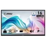 MSI PRO MP161E6T/ 15,6"/ 1920x1080/ IPS/ 4ms/ 60Hz/ 250cd/m2/ 1000:1/ dotykový/ HDMI/ VESA/ černý