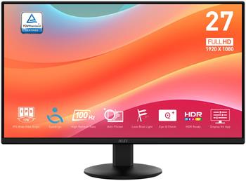 MSI PRO MP272L/ 27"/ 1920x1080/ IPS/ 1ms/ 100Hz/ 250cd/m2/ 1300:1/ HDMI/ DP/ VESA/ černý