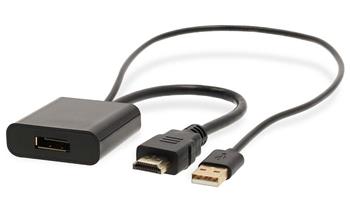 NEDIS adaptérový kabel HDMI - DisplayPort/ zástrčka HDMI - zásuvka DisplayPort/ USB napájení/ 20cm/ box/ černý