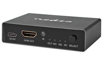 NEDIS HDMI přepínač/ 3x HDMI vstup/ 1x HDMI výstup/ 8K@60Hz/ 45 Gbps/ dálkově ovládaní/ hliník/ antracit