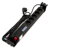 19" rozvodný panel ACAR 5x230V, vypínač, indikátor napětí, přepěťová ochrana, kabel 3m, 1,5U