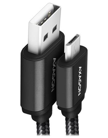 AXAGON BUMM-AM20AB, HQ kabel Micro USB <-> USB-A, 2m, USB 2.0, 2.4A, ALU, oplet, černý