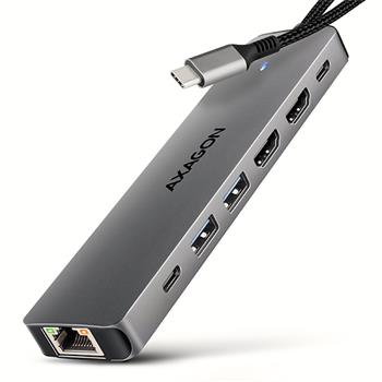 AXAGON HMC-7HX2, USB-C 5Gbps Hub, 2x HDMI 4k/60Hz, 2x USB-A + USB-C, RJ-45 GLAN, PD 100W