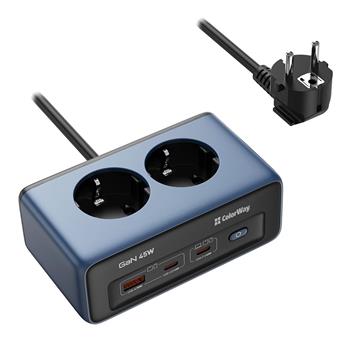 COLORWAY Prodlužovací napájecí přívod s přepěťovou ochranou/ 2x Schuko/ 2x USB-C 45W/ 1x USB-A/ kabel 2m