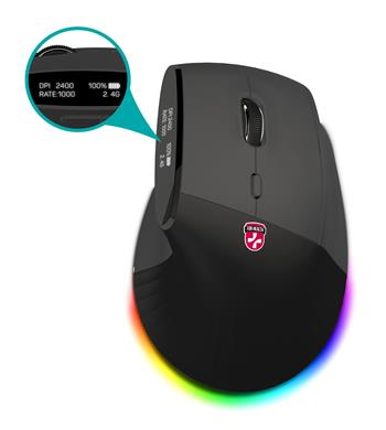 CONNECT IT FOR HEALTH ergonomická vertikální myš s displejem, bezdrátová,2x BT,USB 2,4GHz, RGB Podsvícení, černá