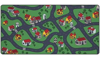 Krux podložka na stůl Space City MAX / 60x120 cm / voděodolná / design dětské město
