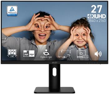 MSI PRO MP273UP E6/ 27"/ 3840x2160 / IPS/ 4ms/ 60Hz/ 300cd/m2/ 1000:1/ HDMI/ DP/ VESA/ černý