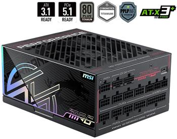 MSI zdroj MPG Ai1300TS PCIE5/ 1300W/ ATX3.1/ akt. PFC/ 12 let záruka/ 135mm ventilátor/ modulární/ 80PLUS Titanium