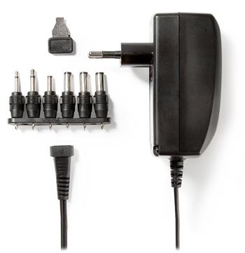 POŠKOZENÝ OBAL - NEDIS univerzální napájecí AC adaptér/ 27 W/ 3 - 12 VDC/ 100 - 240 V AC/ 6 konektorů/ 1,8 m/ černý