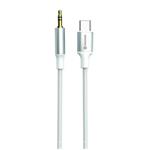 SWISSTEN AUDIO ADAPTÉR TEXTILE USB-C (samec) / 3,5 mm JACK (samec) 1,5M BÍLÝ