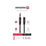 SWISSTEN  AUDIO KABEL TEXTILE 3,5 mm JACK(samec) - 3,5 mm JACK (samice) 1,5 M ČERNÝ