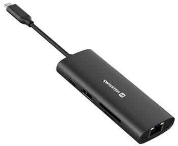 SWISSTEN USB-C HUB 8-IN-1 (USB-C 100W, HDMI 4K, LAN RJ45, 2x USB-A, 1x USB-C 5GBps, SD, MICRO SD) ALUMINIUM